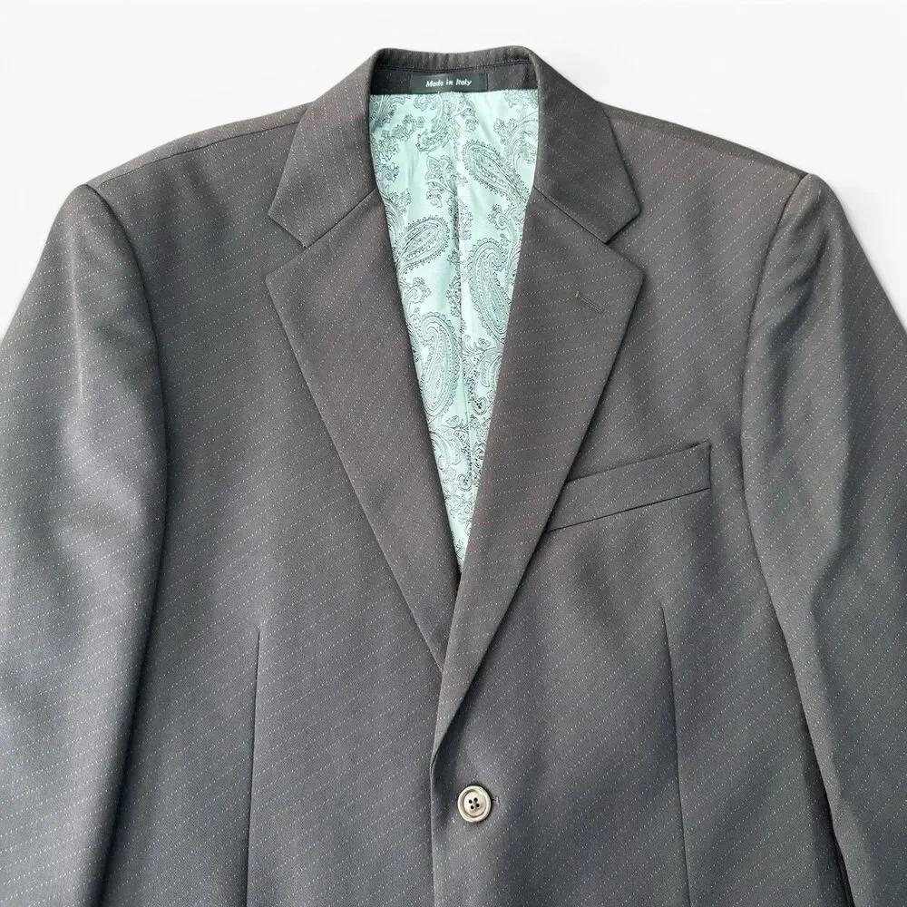 Tiglio Paisley Blazer Men 44R Super 150's Brown Pinstripe Wool Italy Sport Coat